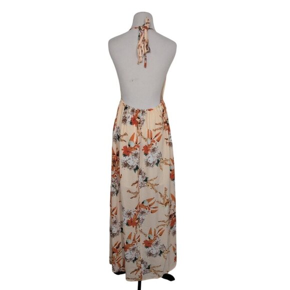 Simplee Floral Halter Maxi Dress Womens Size Medium Orange V Neck Open Back NEW - Picture 9 of 11